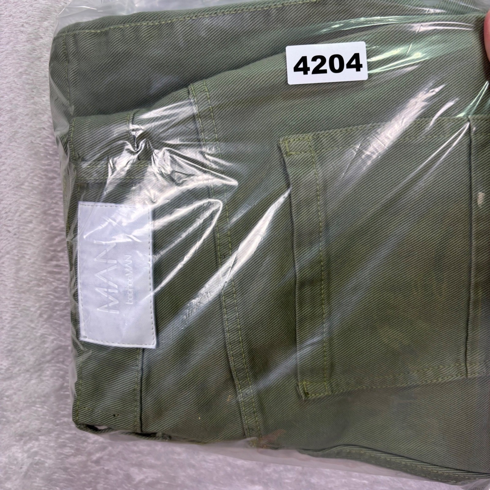 boohooMAN Mens Cargo Pants 32 Olive Green Cotton Utility Streetwear Button Fly