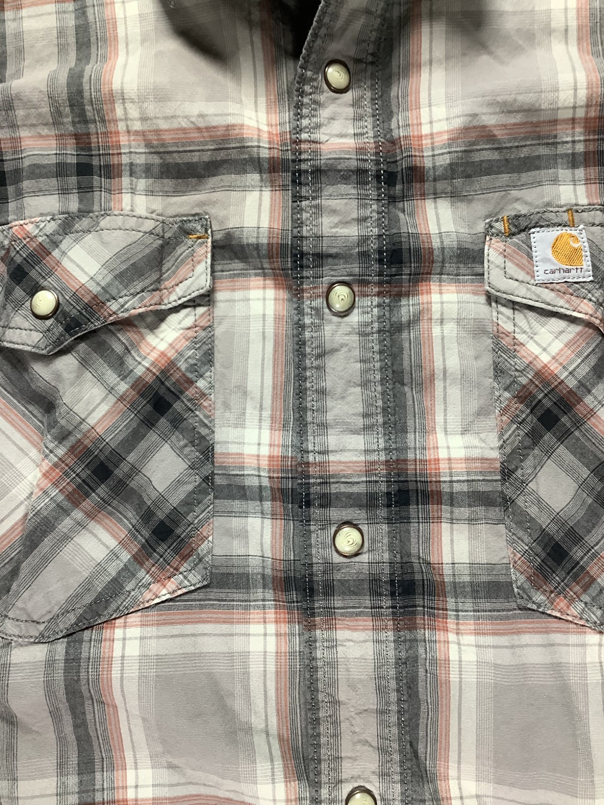 Carhartt Bozeman Montana Plaid Pearl Snap Shirt Men’s Size L Short Sleeve (241)