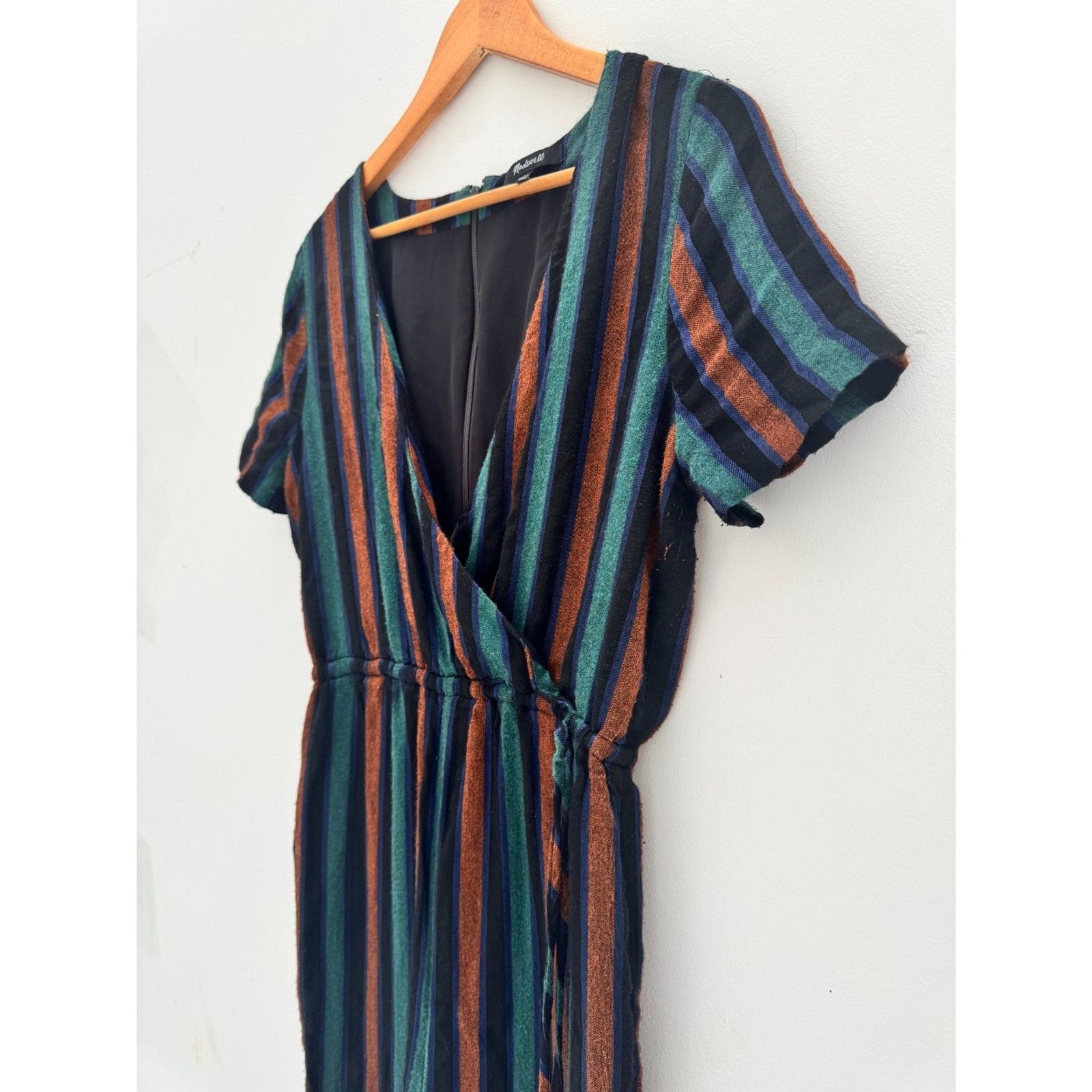 Madewell Striped Wrap Jumpsuit Short Sleeve V-Neck Size 4