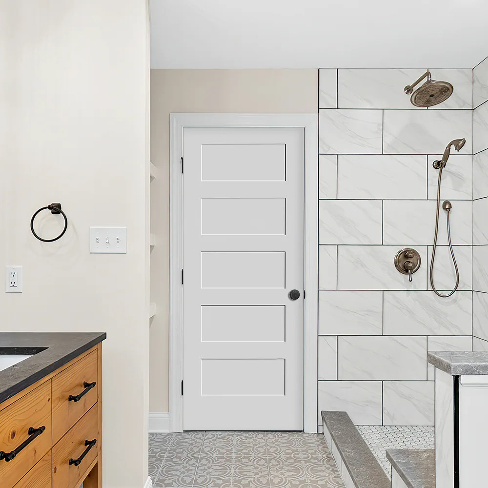 CODEL Doors Shaker Interior Doors 30-in x 80-in White 5-panel Smooth Solid|27452