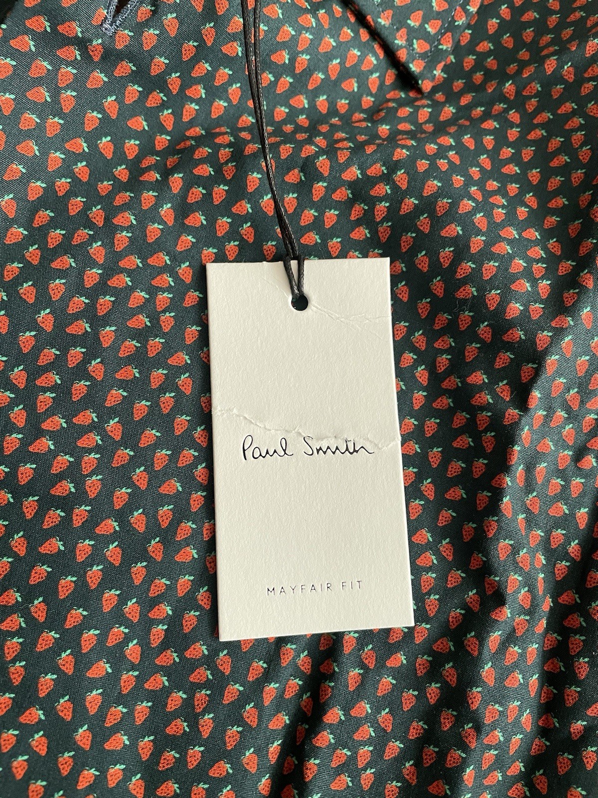Paul Smith Button Up Shirt Men’s M (16”) Blue Strawberries Italy NWT Mayfair Fit