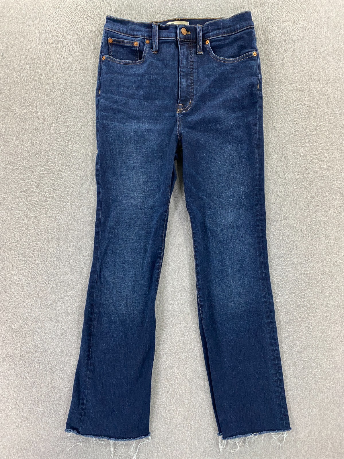 Madewell Skinny Flare Jeans Dark Wash High Rise Women’s Size 29 Raw Hem Stretch