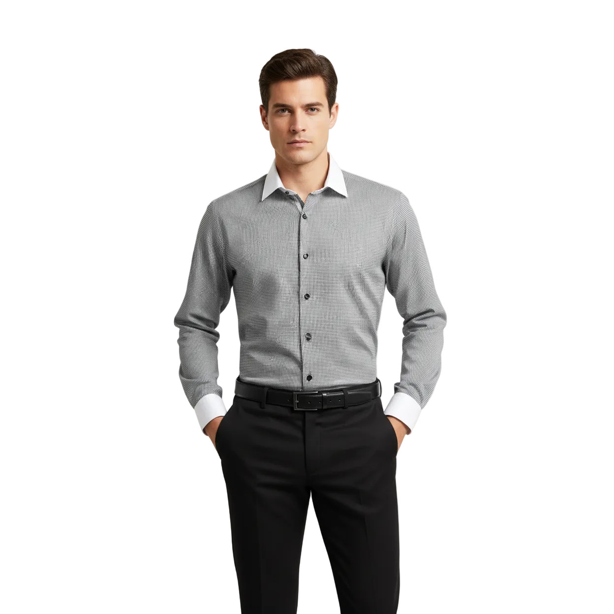 Men Shirt J.Valintin Turkey-Usa 100% Egyption Cotton High Neck 1R57-01 black