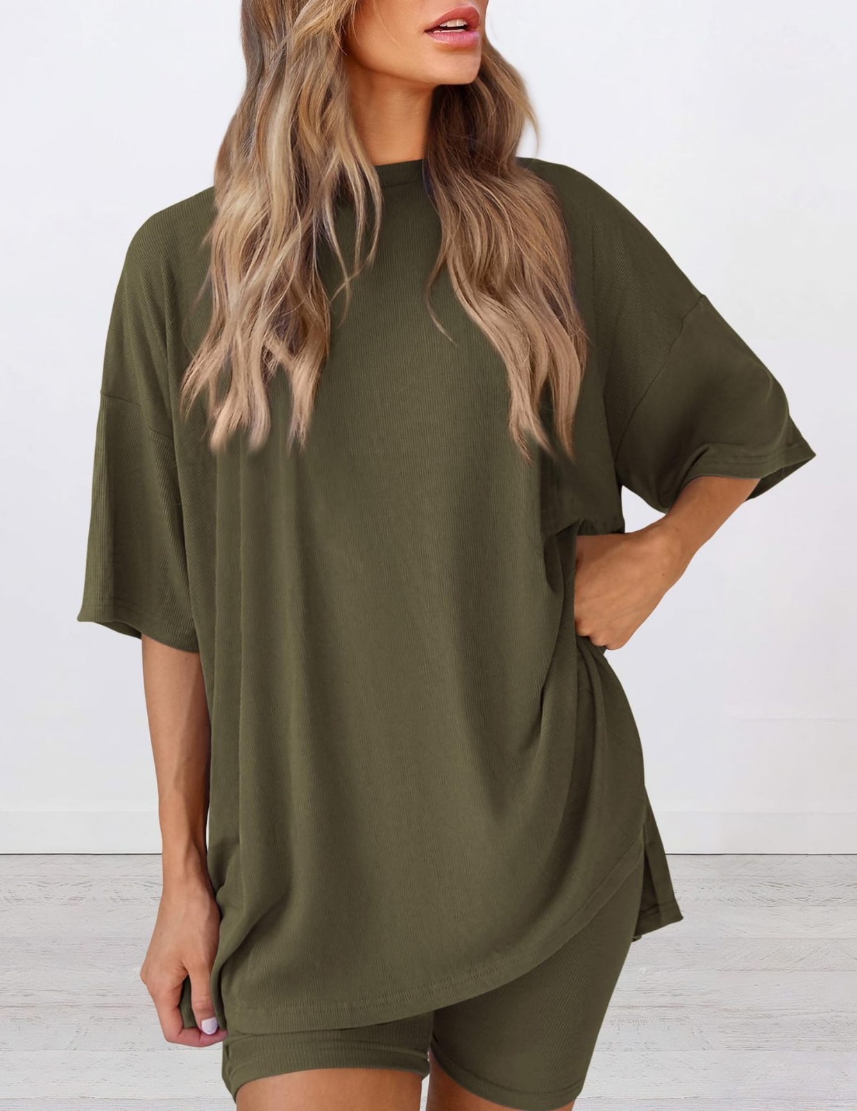 WOMEN Casual Lounge Set Solid Color T-Shirt and Shorts 2 Piece Tracksuit S-3XL