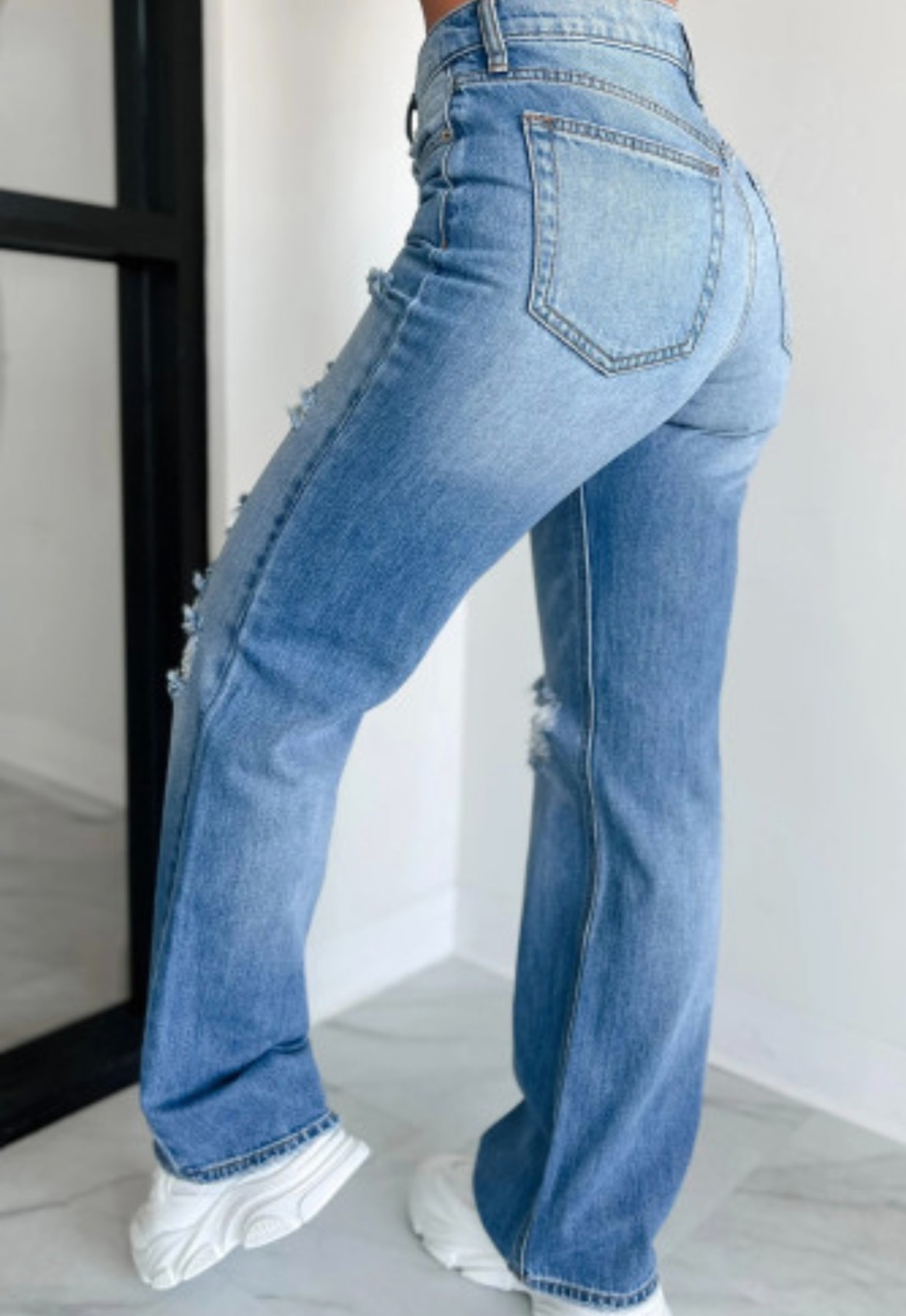 NEW Distressed Mid rise Straight Leg Jeans 4 6 8 10 12 14 16 S M L XL 2X