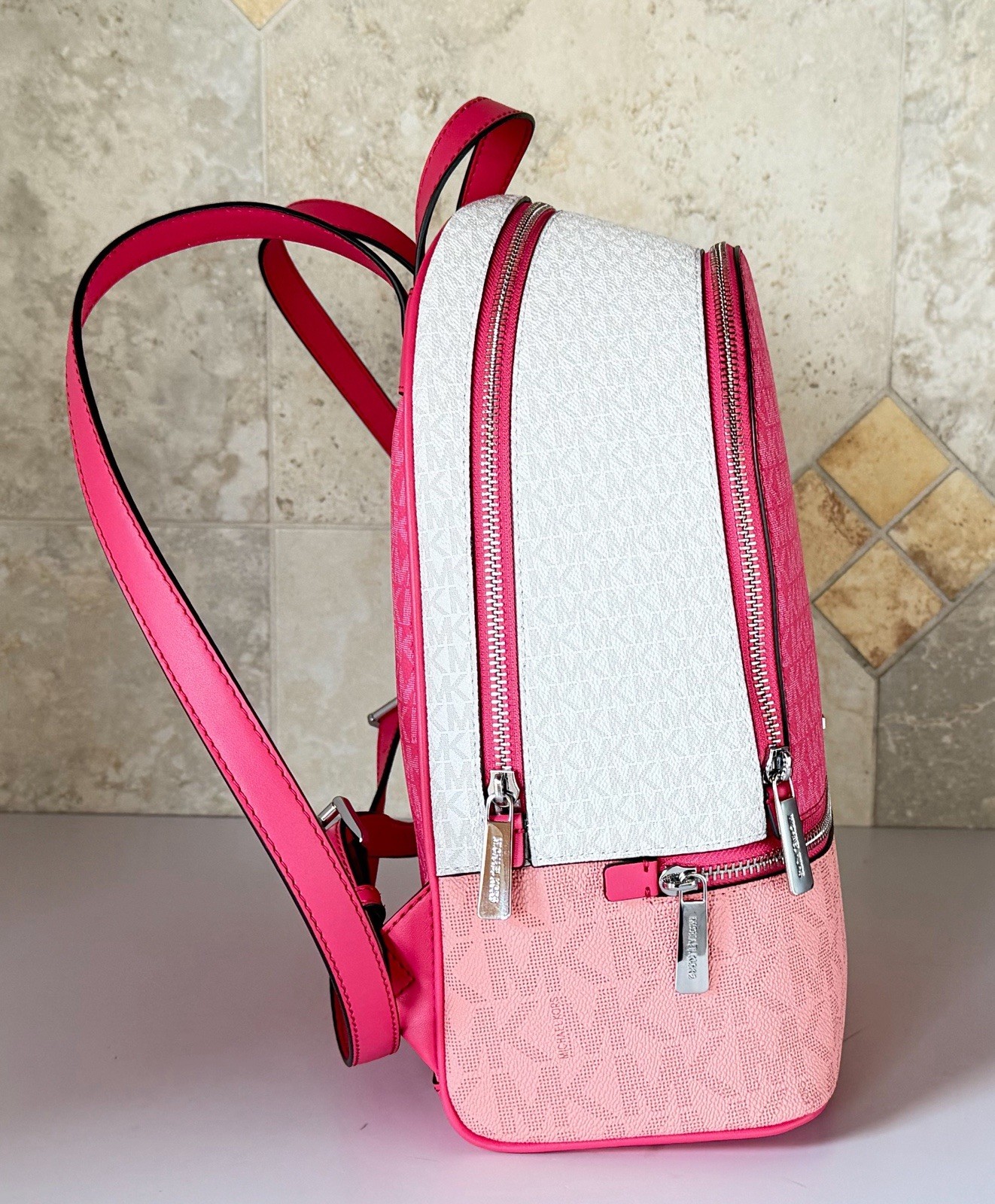 Michael Kors Rhea Medium Zip Backpack MK Color-Block Hibiscus Multi