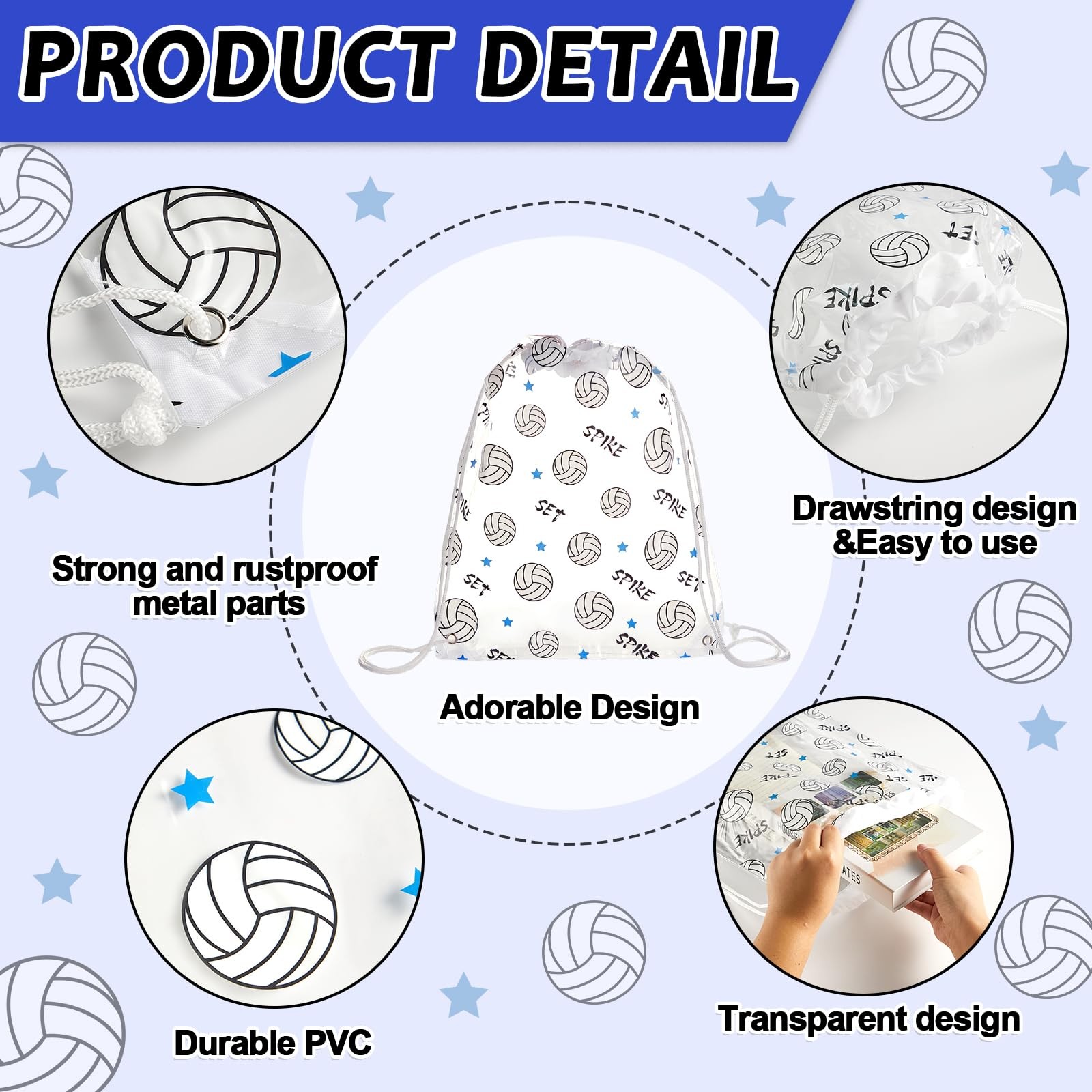 12 Pack Clear Volleyball Drawstring Bags Ball Game Srting Backpacks 17 × 13 I…