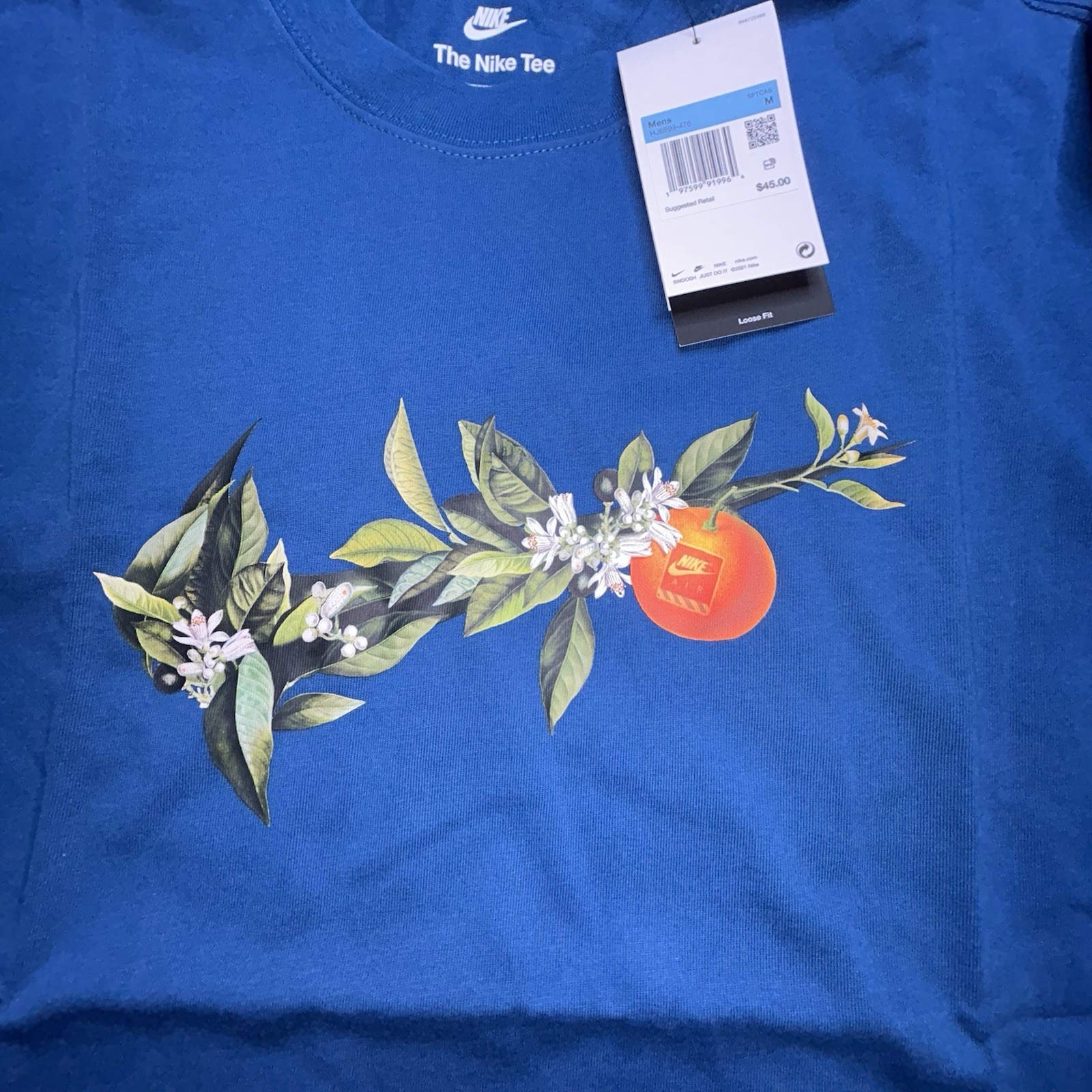 Nike Sportswear Air Graphic Tee Medium Blue Loose Fit Floral NWT