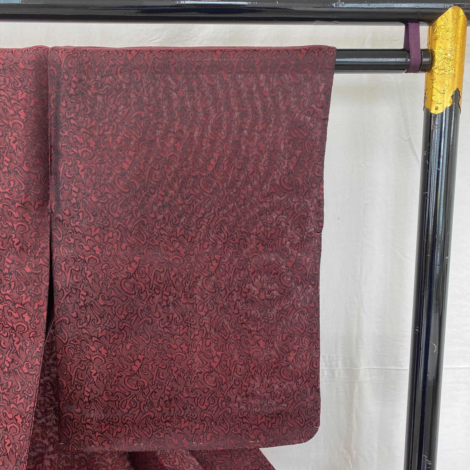 Japanese Vintage Kimono Silk Red No Lining Seethrough Traditional Length 58 in