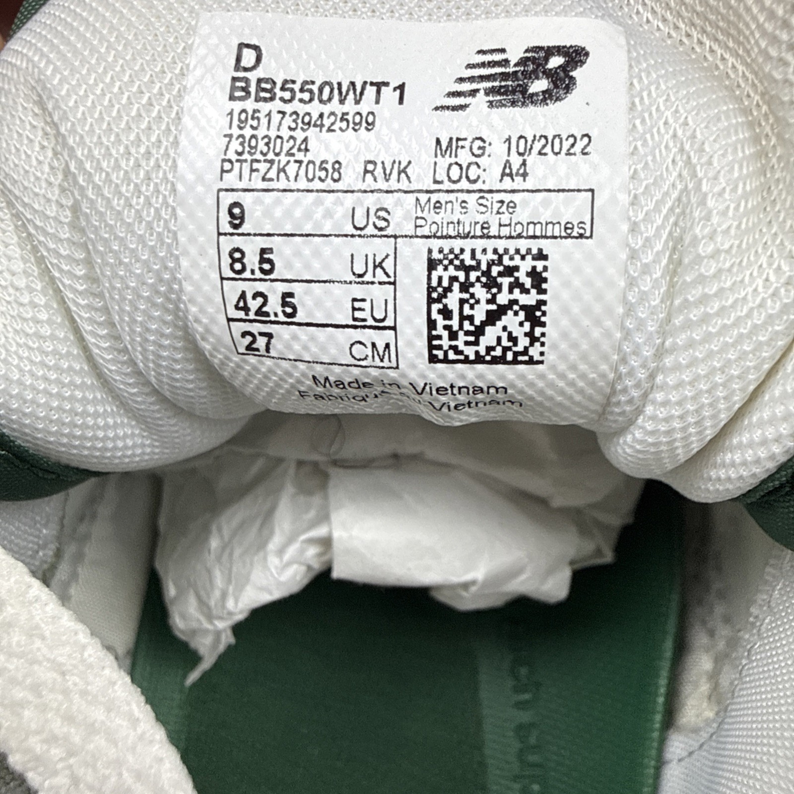 New Balance 550 ‘White Green’ Men’s 9 (BB550WT1)