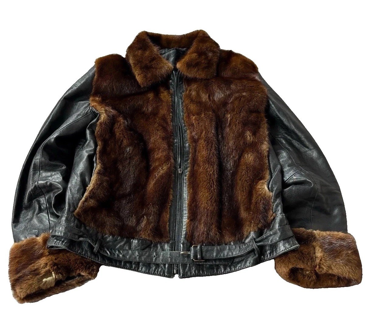 2000s JAPANESE STYLE RARE LUXURY MINK FUR/LEATHER BOMBER JACKET VINTAGE