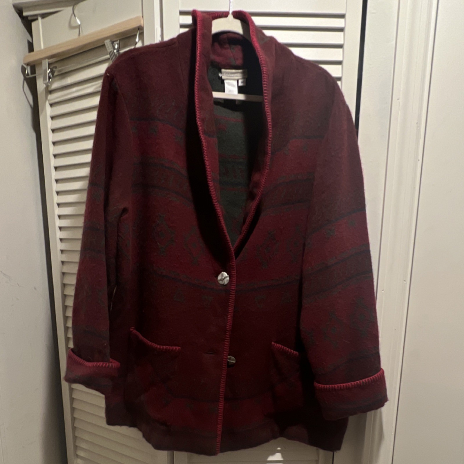 Coldwater Creek Burgundy Striped Knit Cardigan Sweater 1X Plus, Acrylic, Buttons