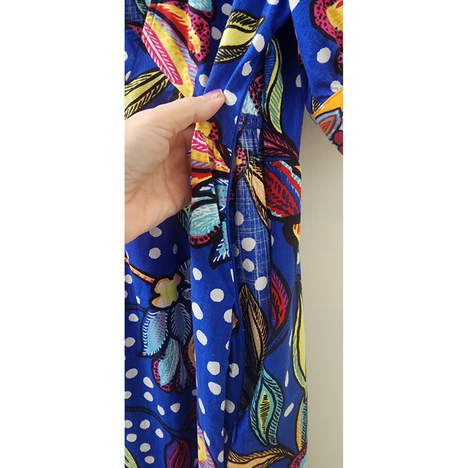 Tabitha Brown for Target Floral Polka Dot Maxi Dress Blue Size 4 V-Neck Pockets