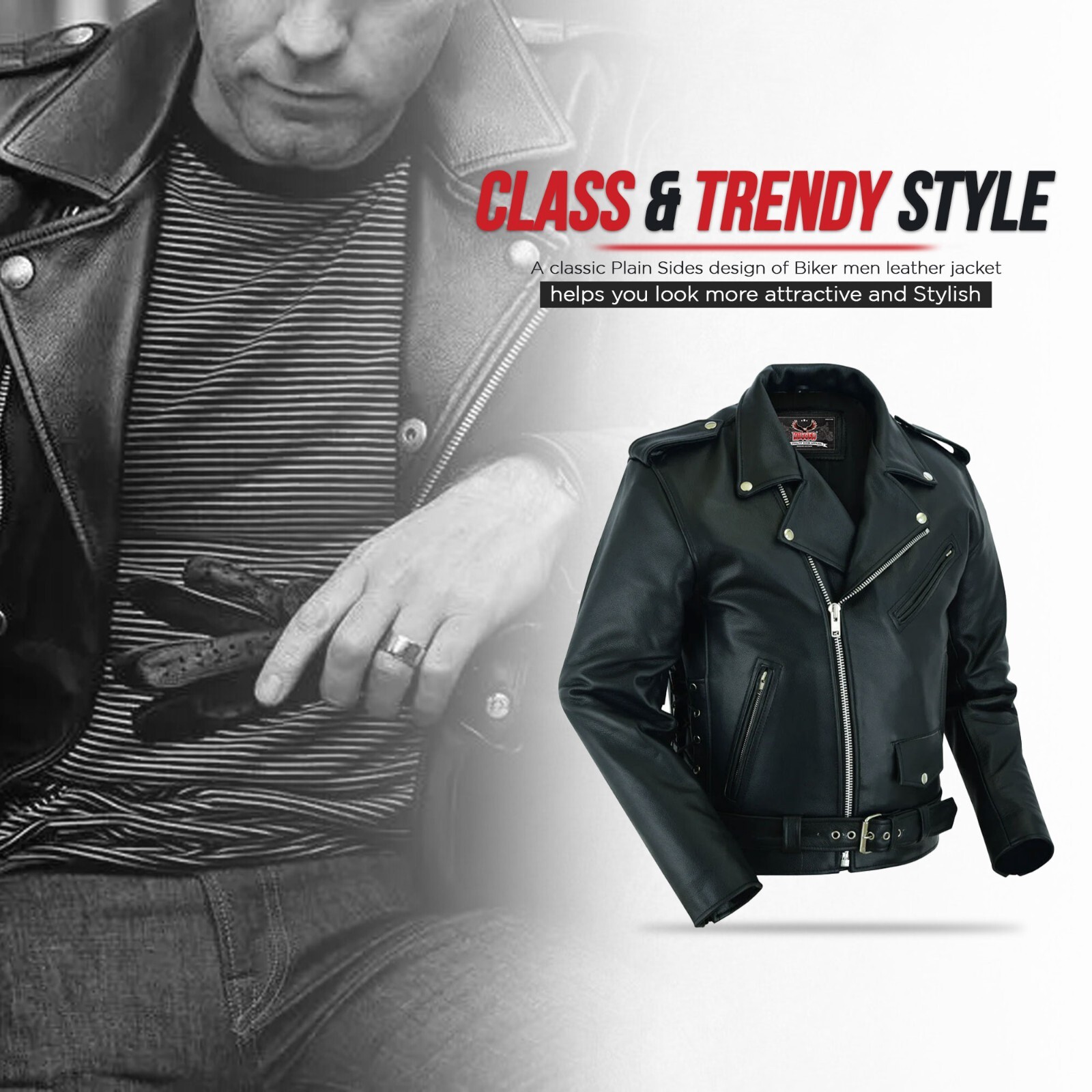 Mens Brando Premium Leather Jacket Motorcycle Perfecto Black Marlon Biker Jacket