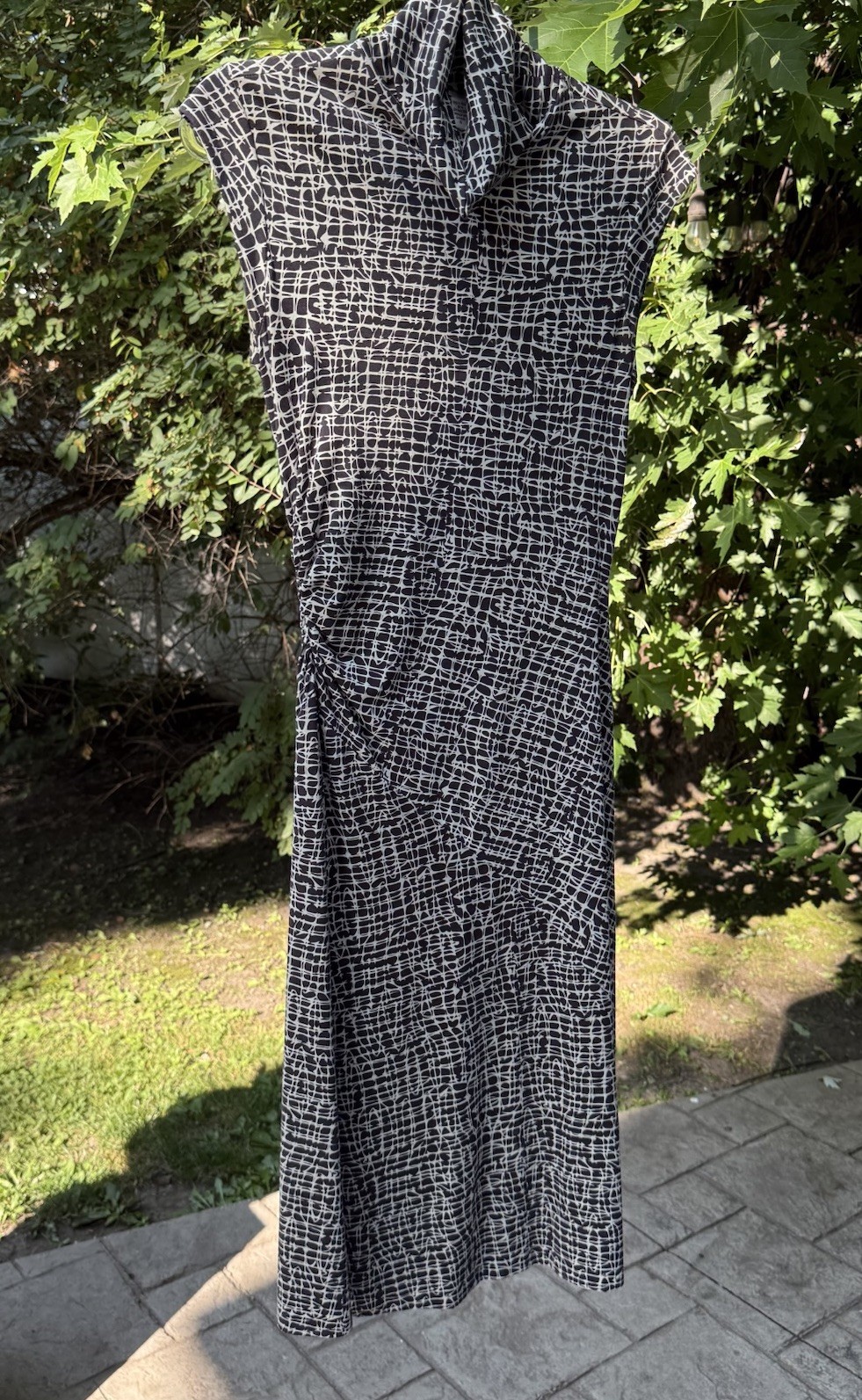 Diane von Furstenberg DVF Silk Spandex Midi Dress S Brown White Abstract Print