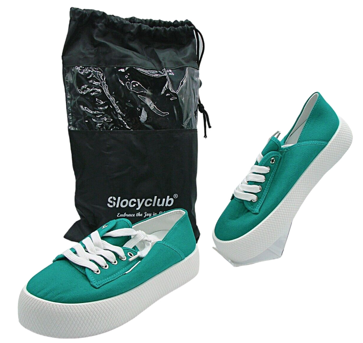 NEW Slocyclub Chunky Sneakers Aqua Blue Green Teal Lace Up Size 39 US 9 Dust Bag