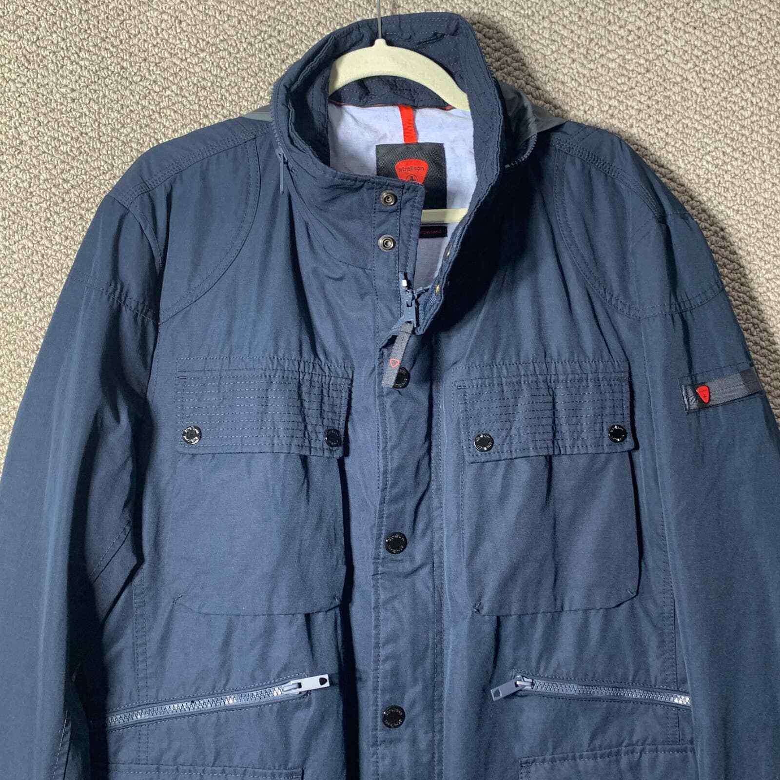 Strellson Mens Jacket Size 56 Blue Master-W Snap Full Zip Hooded Pockets Outdoor