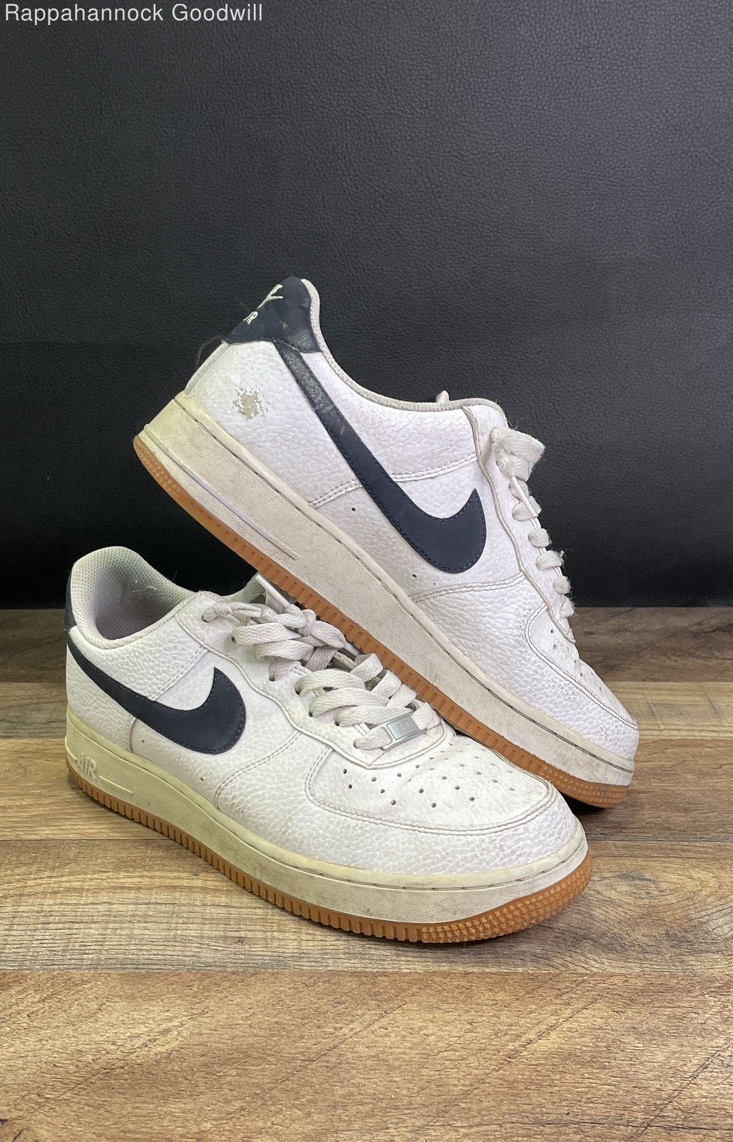 Nike Air Force 1 Low White Navy Blue Gum Sole Sneakers Size 8.5