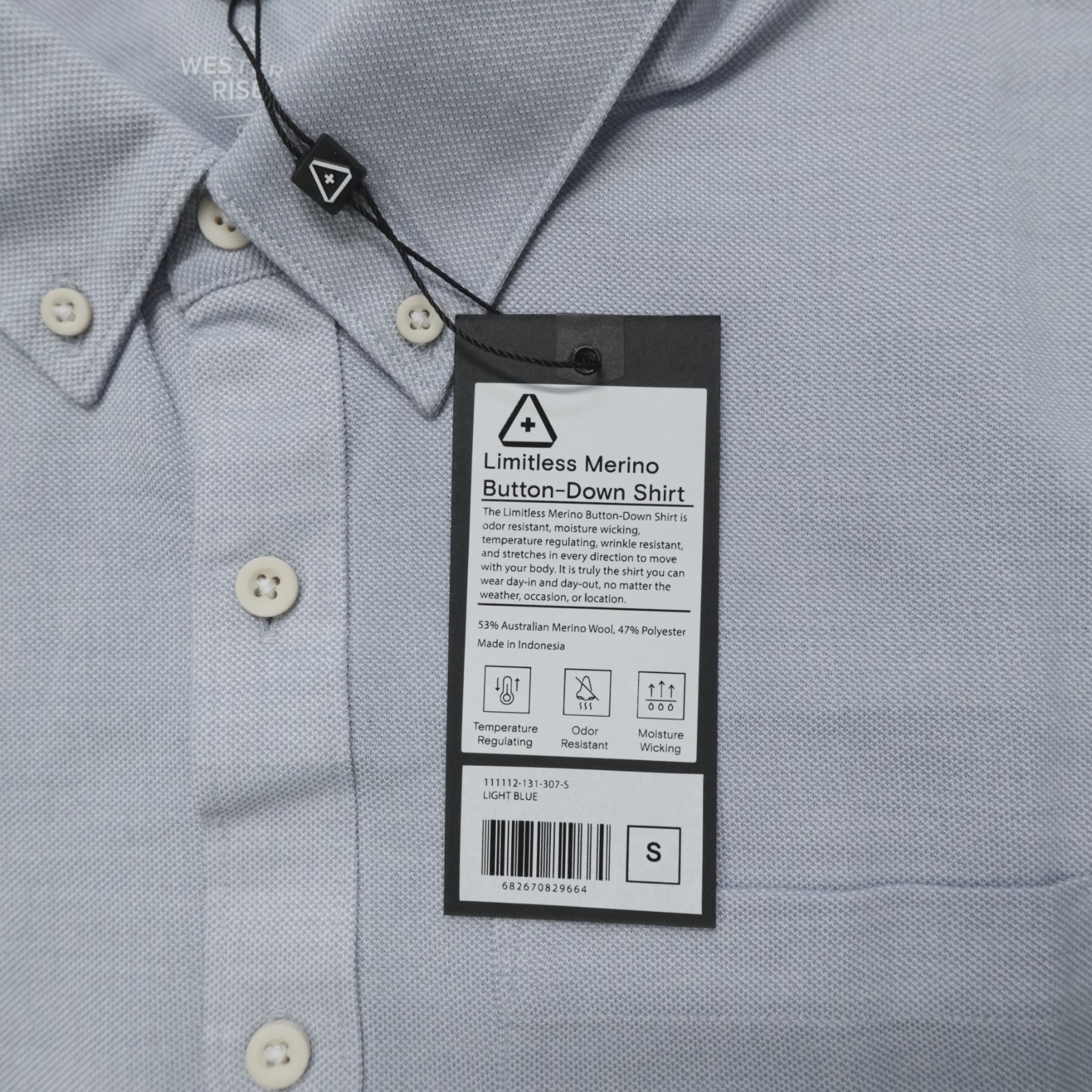 Western Rise SLIM FIT Limitless Merino Wool Button Down Shirt Wicking Light Blue