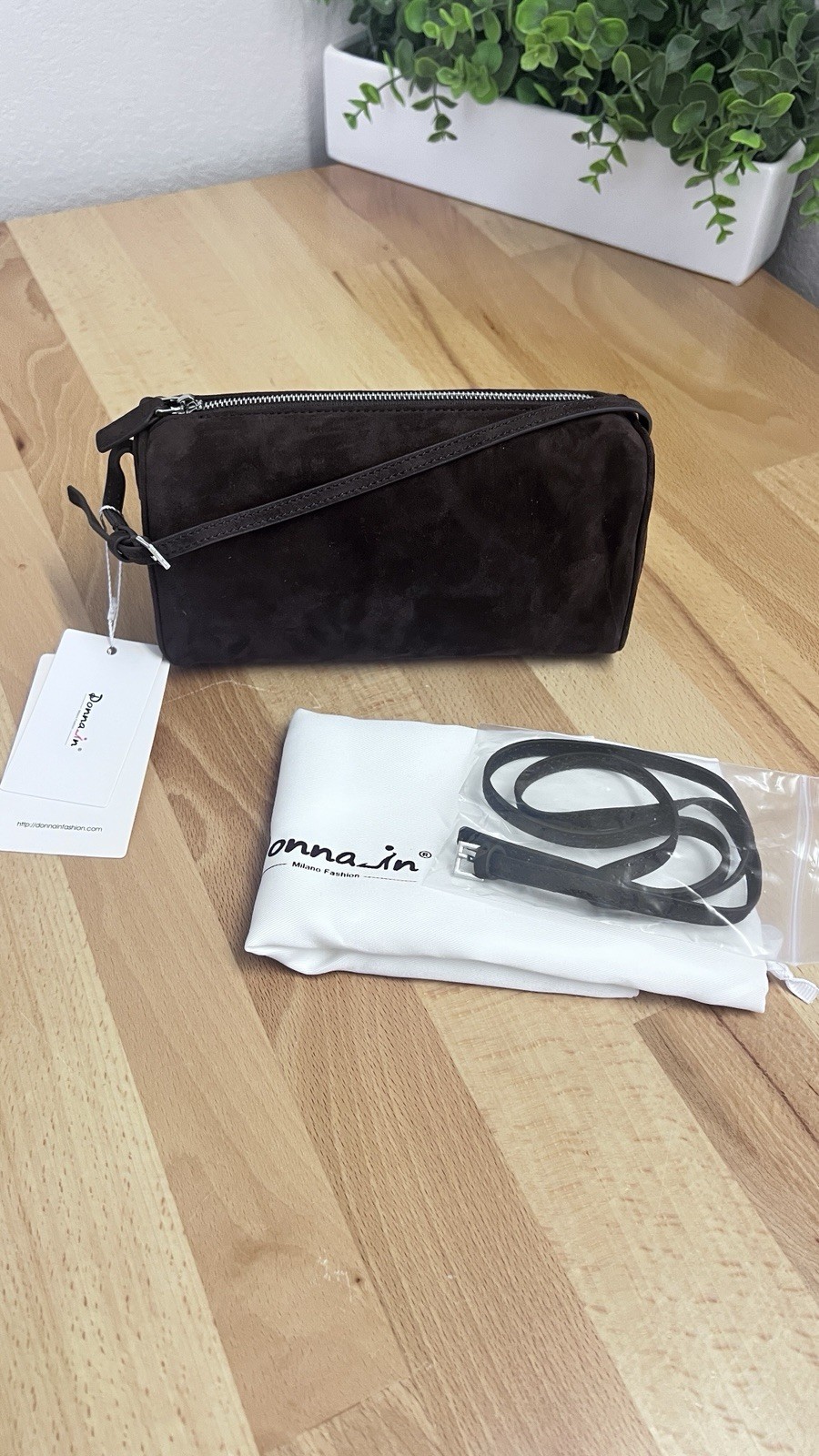 Donnain Premium Suede Leather Purse Crossbody Brown Chic Boho Preppy NWT