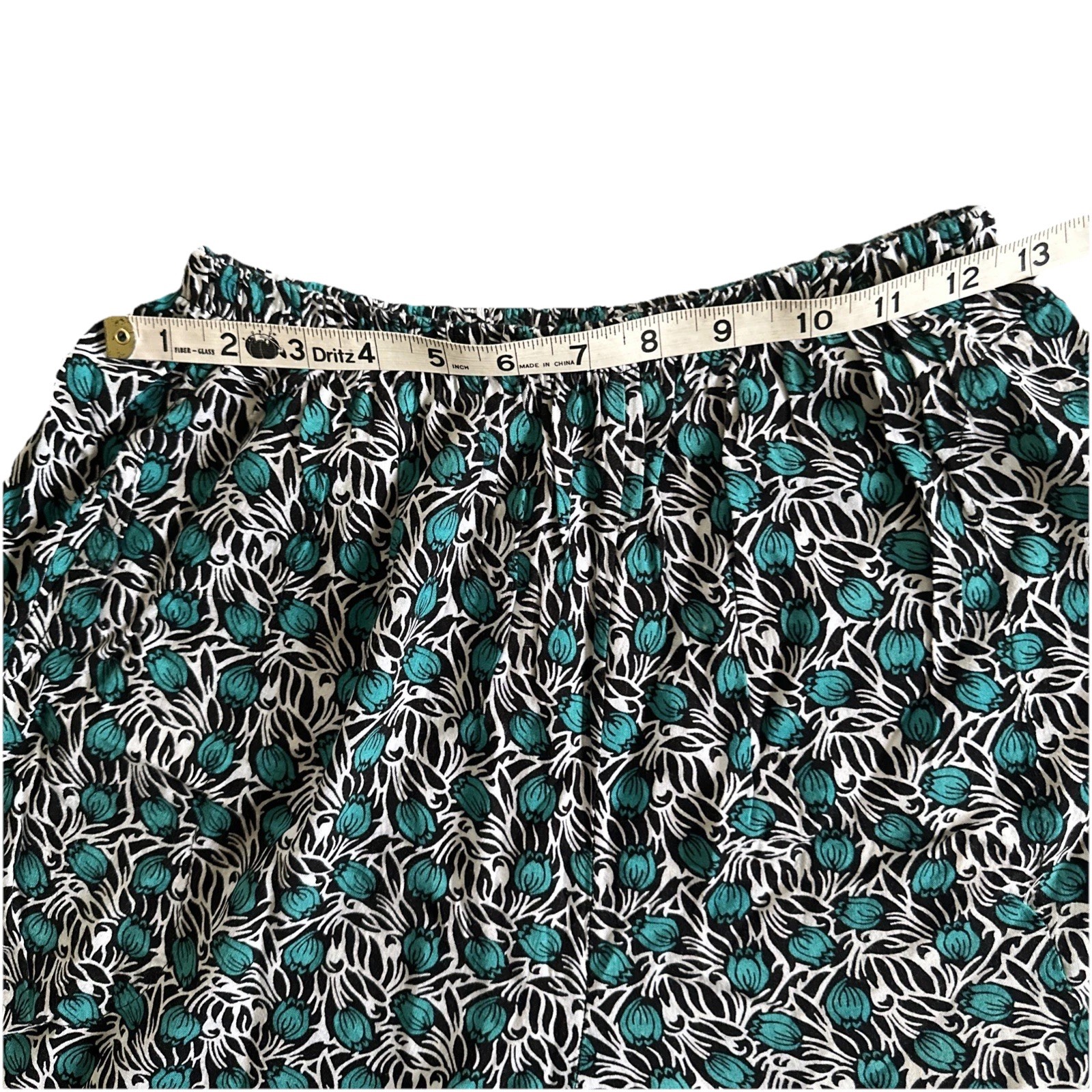 Capri Pants Womens M Teal Blue Tulips Soft Cooling Lounge Casual Travel