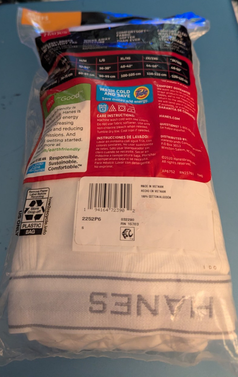 Hanes 6 tagless briefs white S NWT