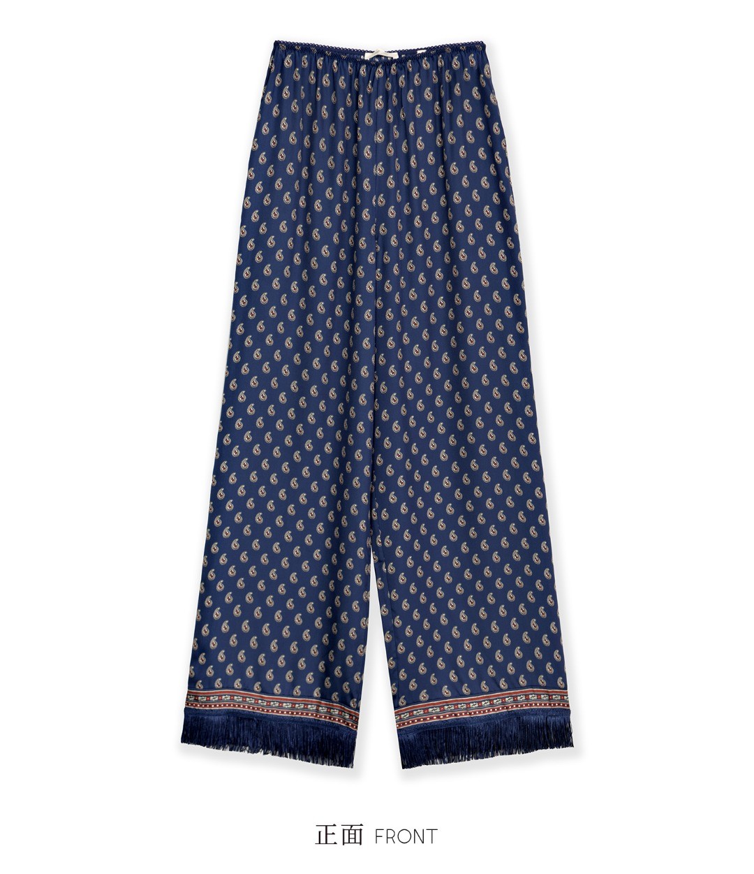 Women Doen Silk Blend Floral Tassel Wide Leg Pants