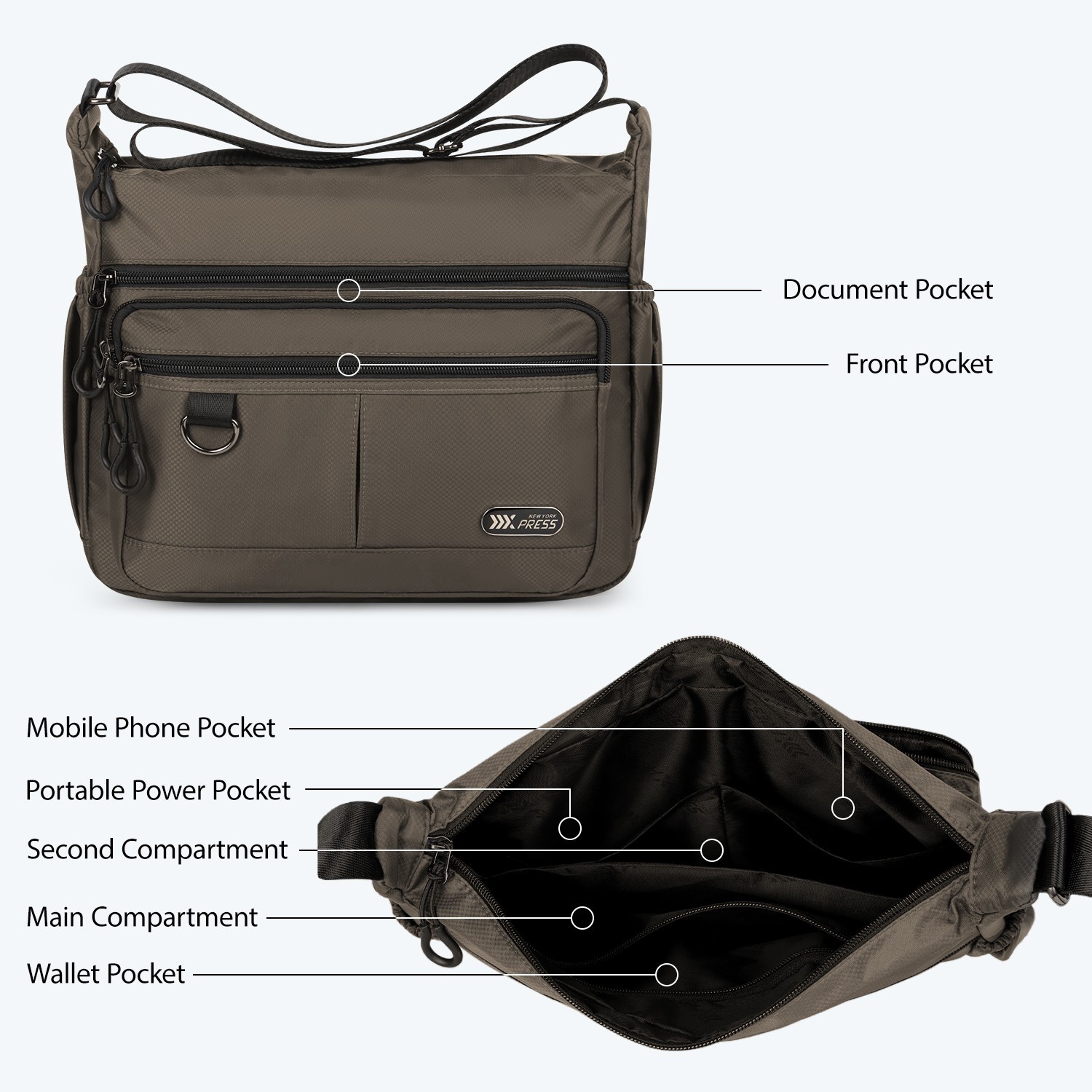 Multi Pocket Purse Lightweight Waterproof Shoulder Handbag Casual Travel Satchel