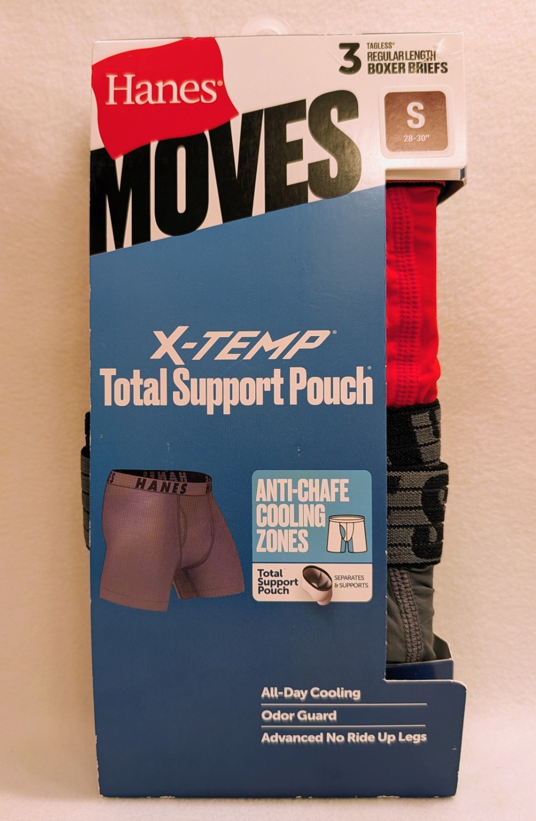 HANES MOVES X-Temp Boxer Briefs with Cooling Support Pouch Quick Dry Wicking