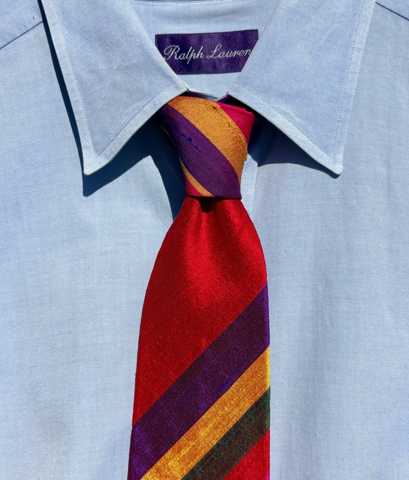 Ralph Lauren Purple Label Red & Violet Stripe Shantung Silk Tie – Italy- $235.00