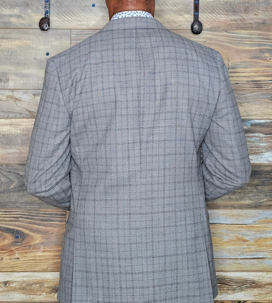 Bonobos Slim Fit Wool Blend Dual Vent Stitched Lapel Gray Windowpane Blazer 42R