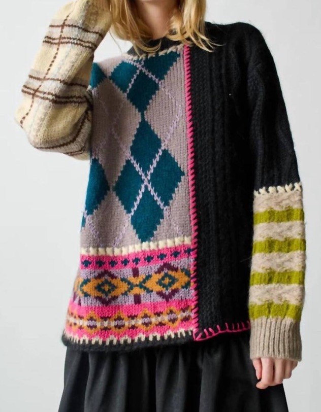 Lingua Franca Hutton Patchwork Crewneck Baby Alpaca Sweater Size XS