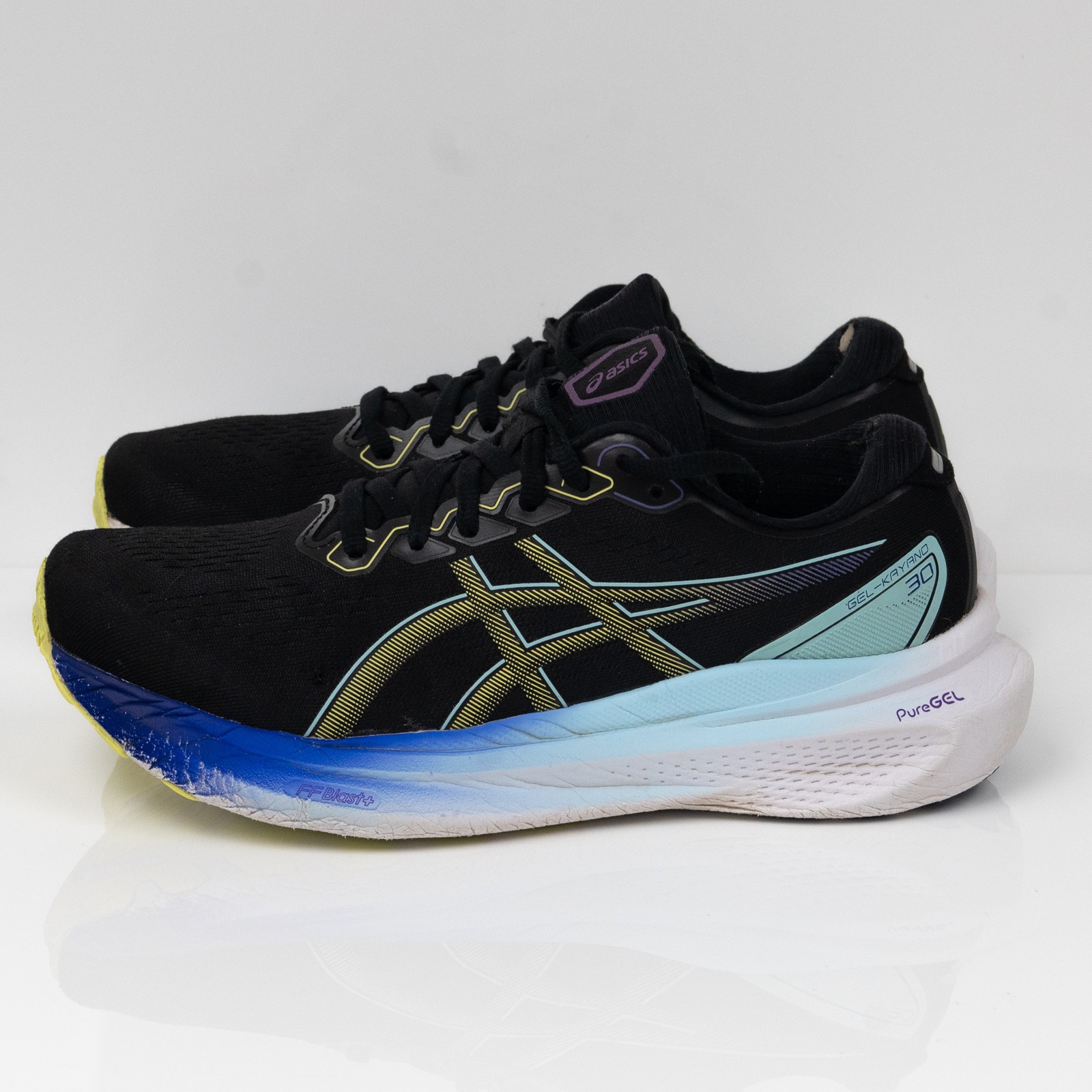 Asics Gel Kayano 30 Black Blue Glow Yellow Women Size 8.5