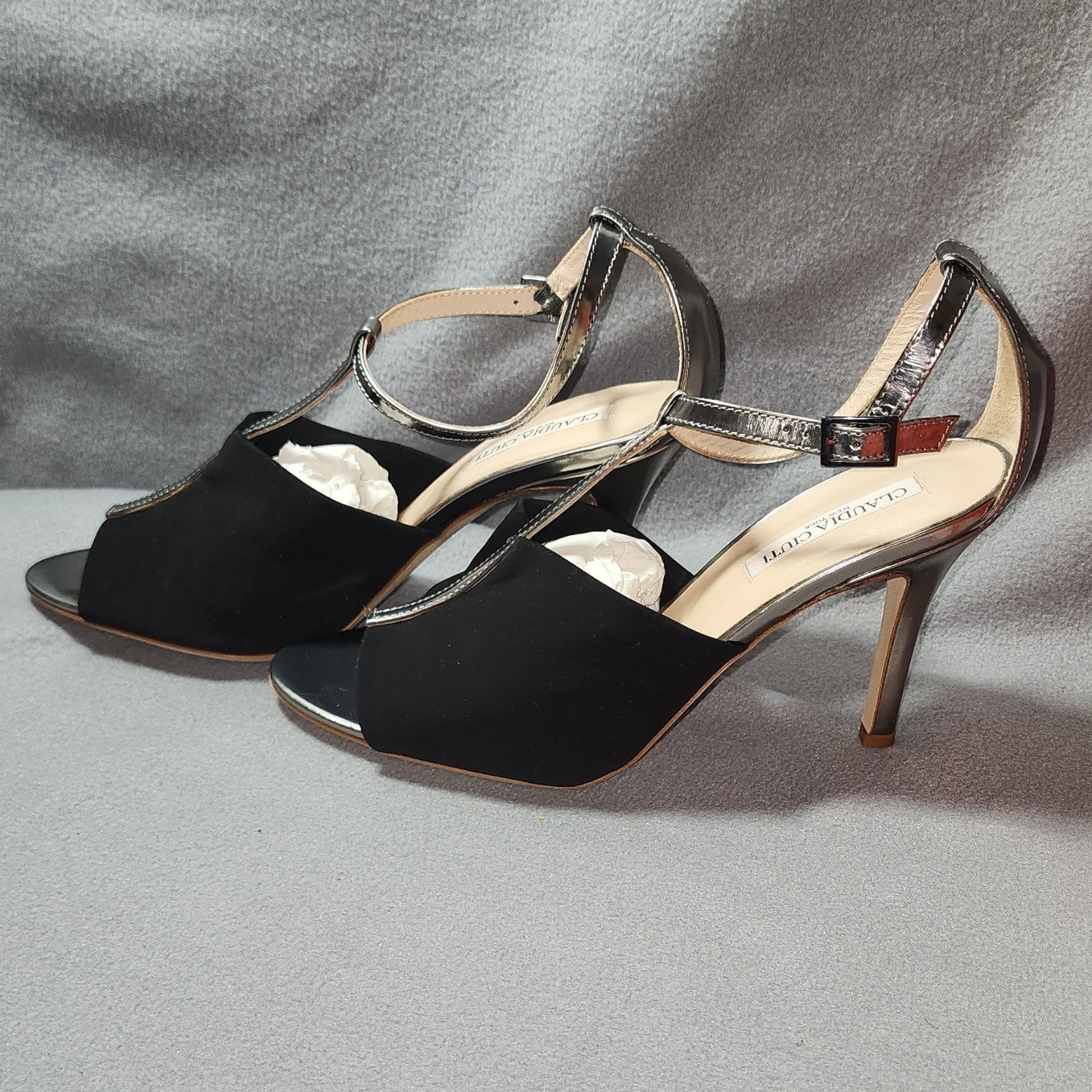 claudia ciuti strappy heels black silver ankle strap open toe stiletto
