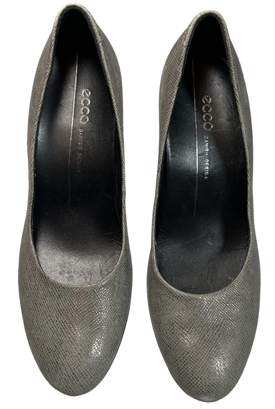 ECCO Shape75 Sleek Pump Heel SIZE 5.5 Grey Metallic Crosshatch Leather EU 36*
