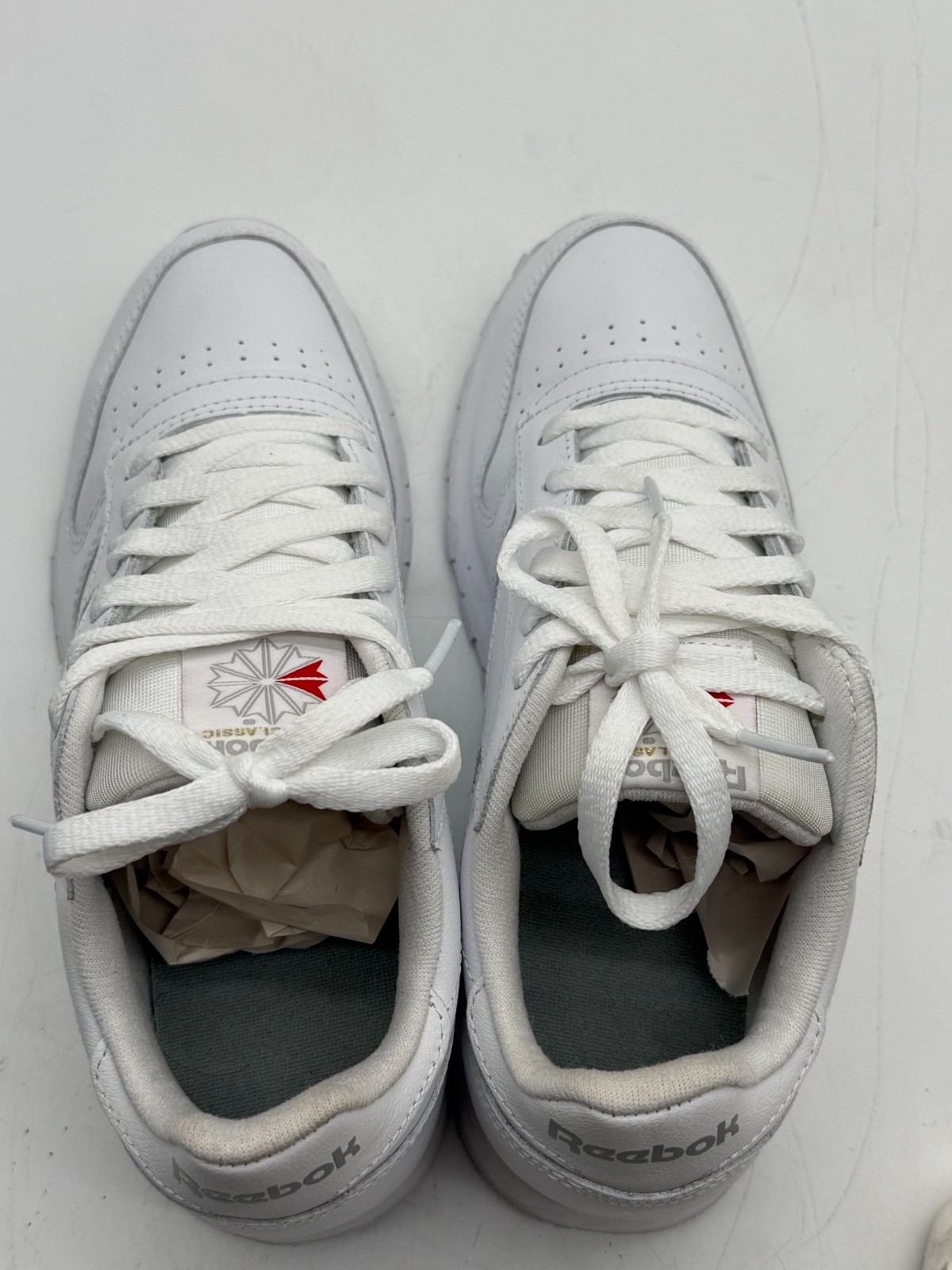 Reebok Classic Leather White Silver Metallic Men 6 Women 7.5 Sneaker 059503