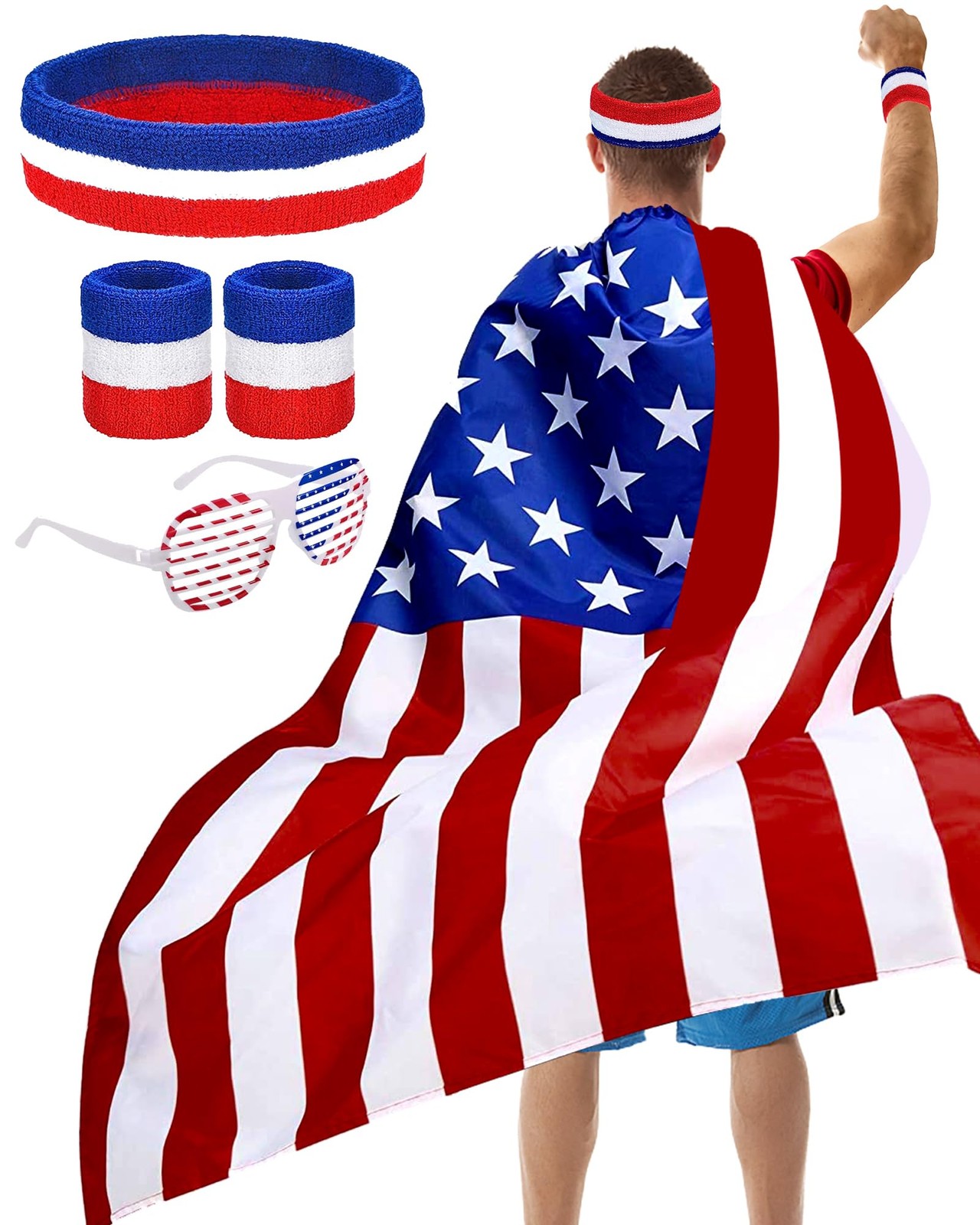 American Flag Cape USA Costume Accessories Patriotic Flag Cloak Set for Adult…
