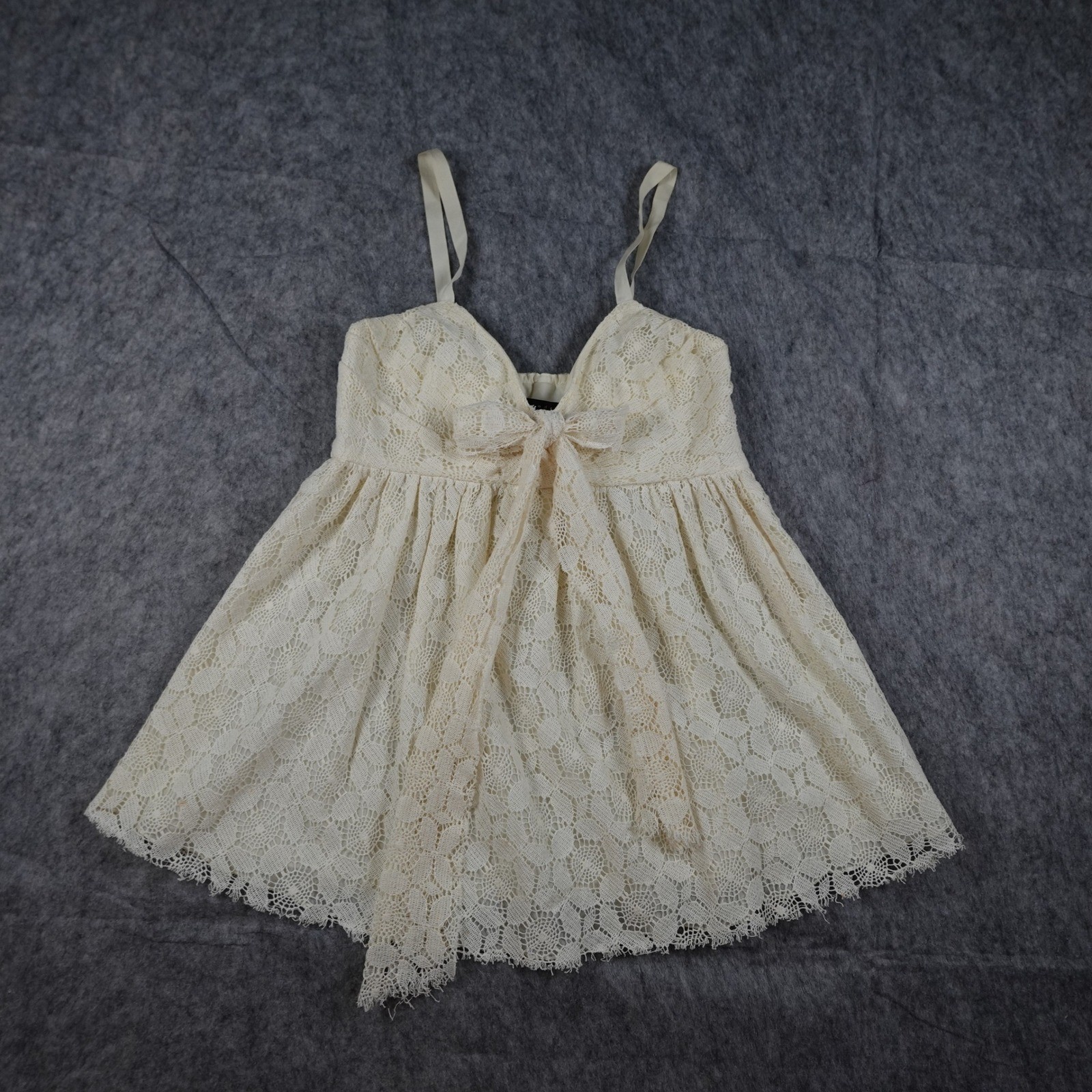 Robert Rodriguez Top Women 0 Cream Lace Bow Babydoll Camisole Coquette Victorian