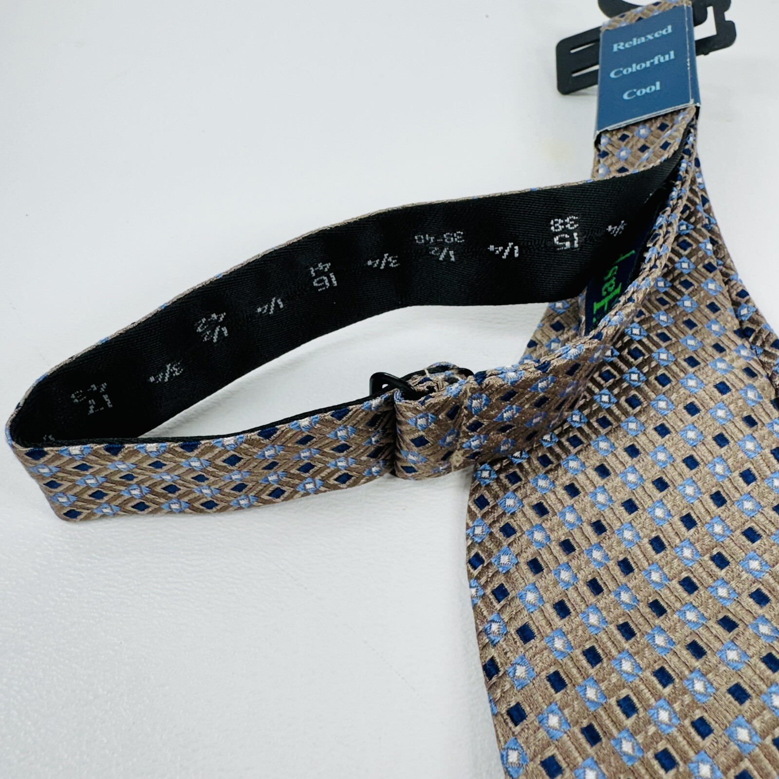 Haspel Blue & Brown Geometric Pattern Bow Tie Adjustable One Size New