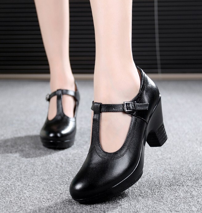 Womens T Strap Mid Block Heel Mary Jane Shoes Dance Casual Platform Leather Pump