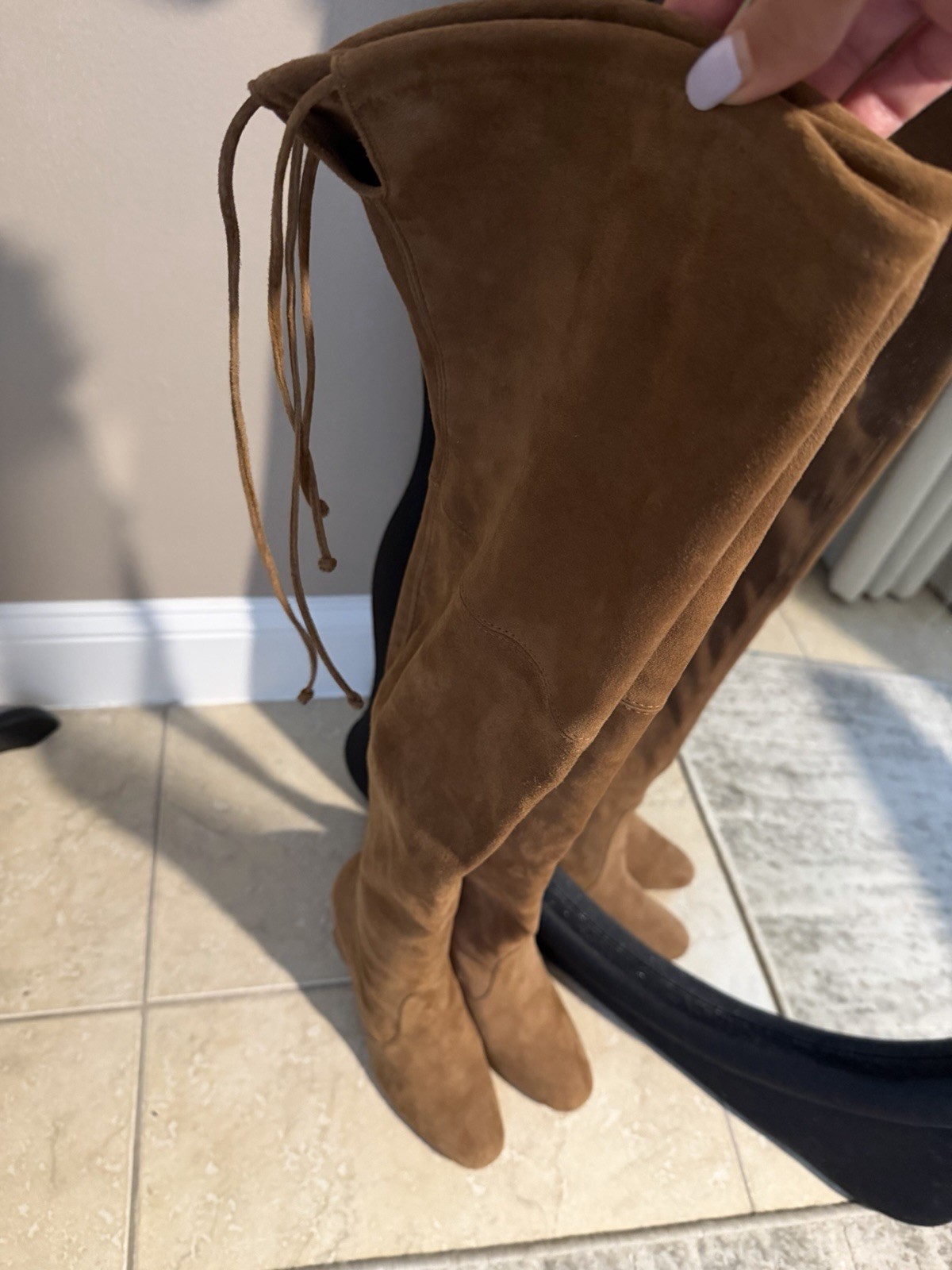 Stuart Weitzman Tieland Suede Over-The-Knee Boots – Walnut Brown – Size 7.5 US