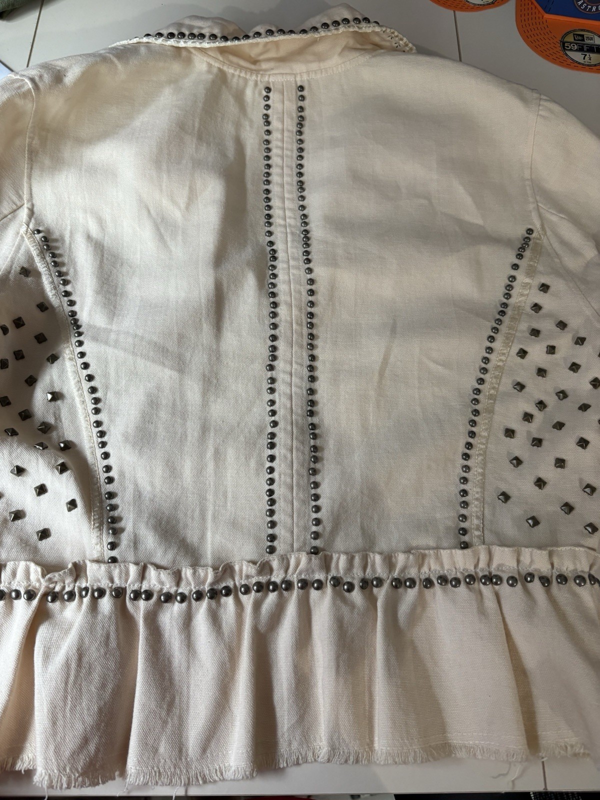 Double D Ranch Archival Studded PeplumCotton Jacket Ivory Cream Western Small