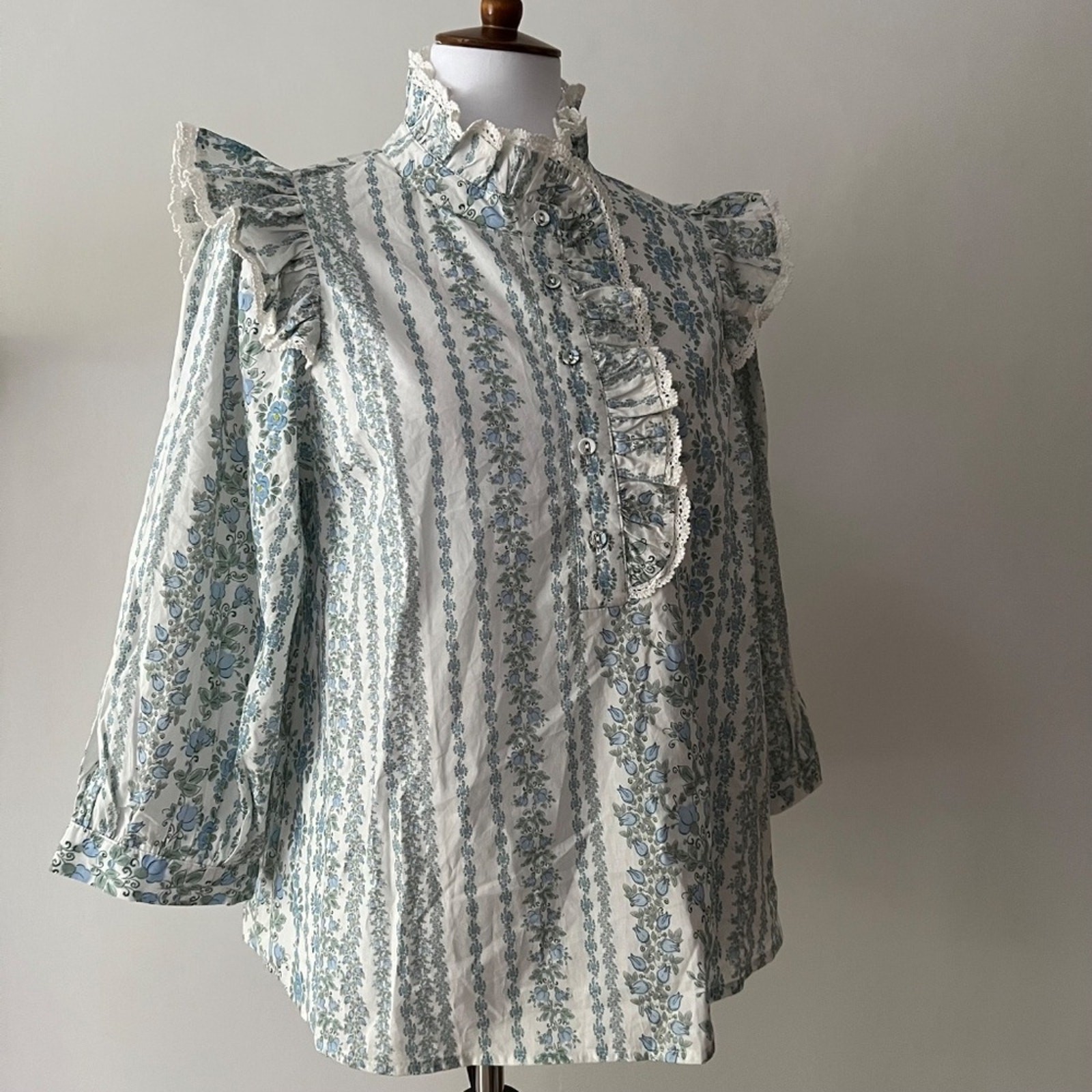 Womens Large Cotton Top Victorian Garden Blouse Crochet Coquette Shirt Edwardian