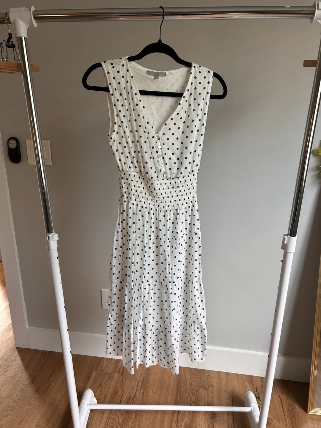 J Gee Polka Dot Sleeveless Tiered Button-Front Midi Dress