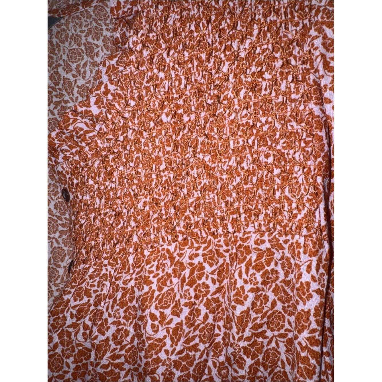 Terra & Sky Rust Floral Smocked Yoke Top