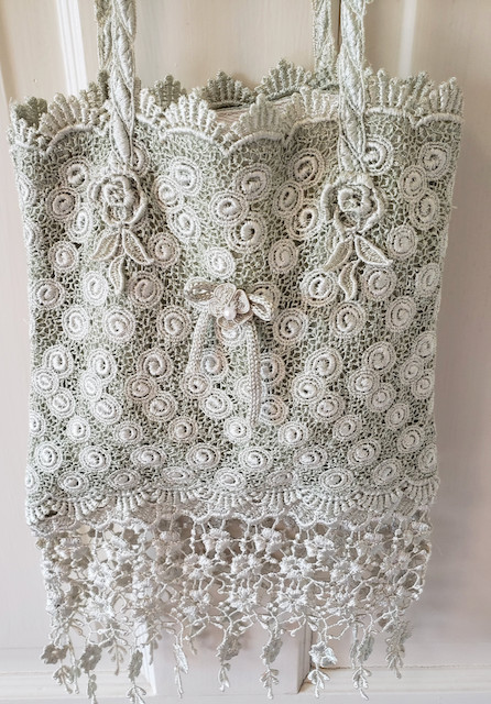Vintage Magnet Art Lynn Yang Crochet Over Cloth Boho Crossbody Purse