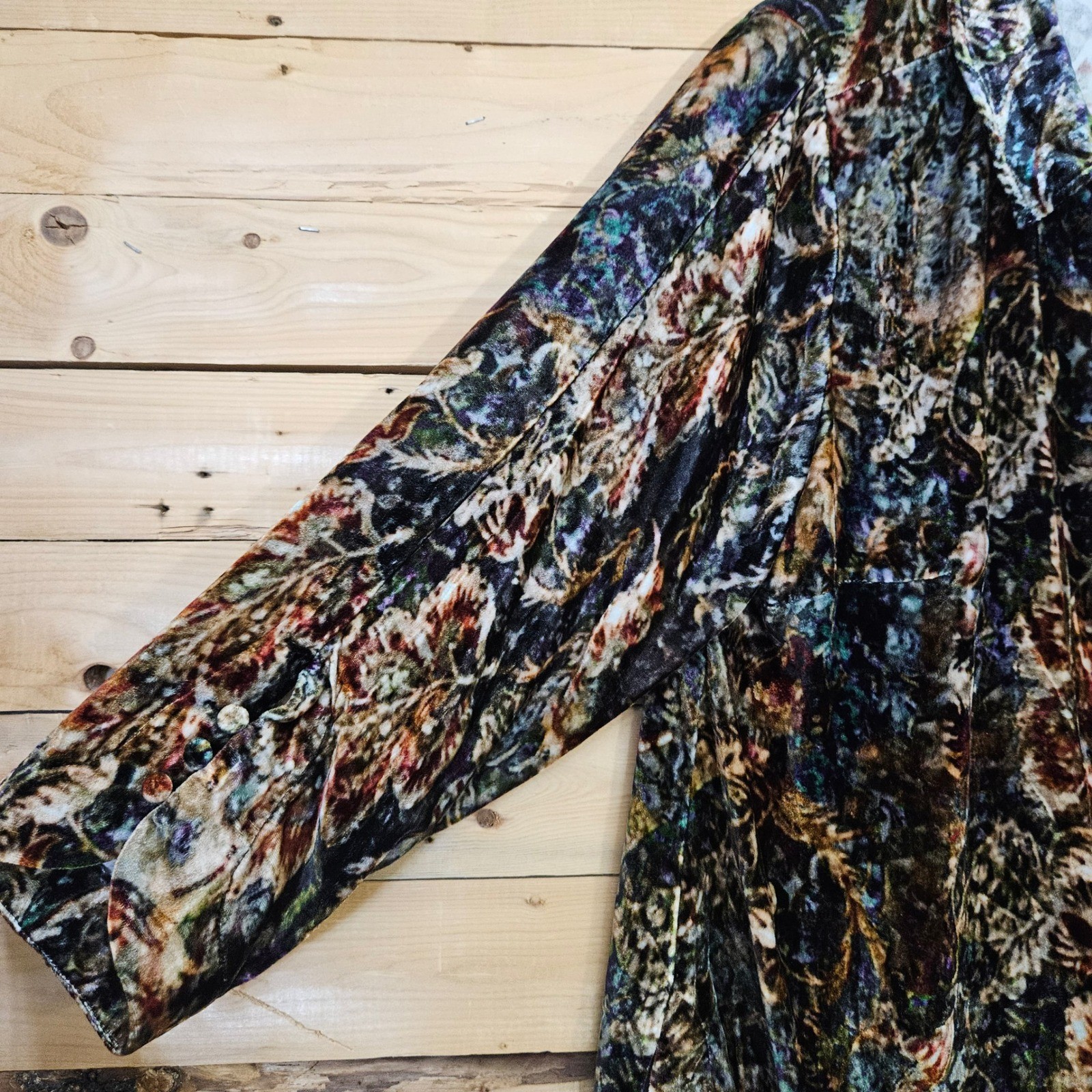 Soft Surroundings Silk Blend Velvet Floral Tapestry Button Down Shirt 1X 5EM11