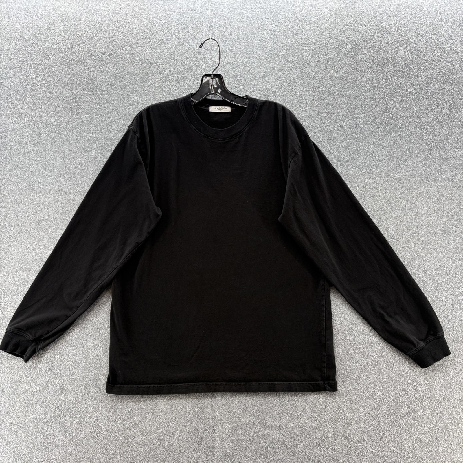 Perfectwhitetee Shirt Mens Large Black Crewneck Cotton Long Sleeve Tee USA