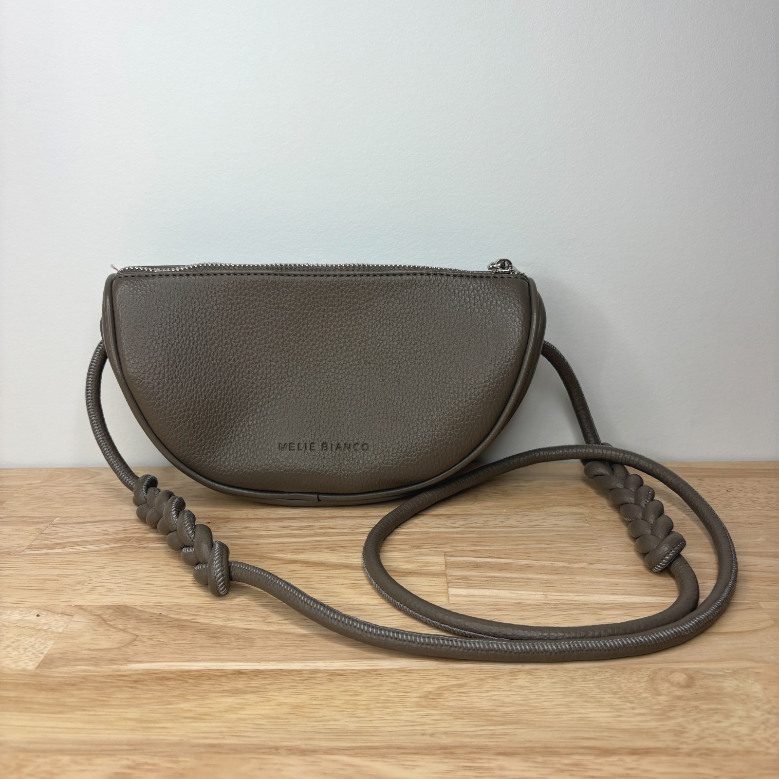 Melie Bianco Dark Beige Braided Cross Body Bag Small Vegan