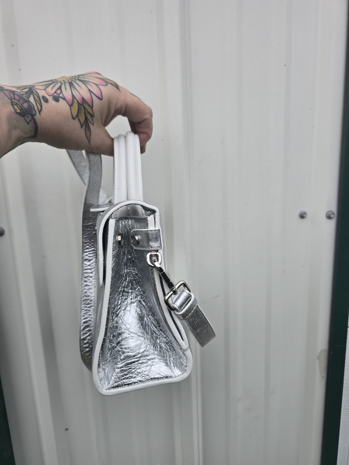 Silver Metallic Dior “Diorever” top handle bag with shoulder strap